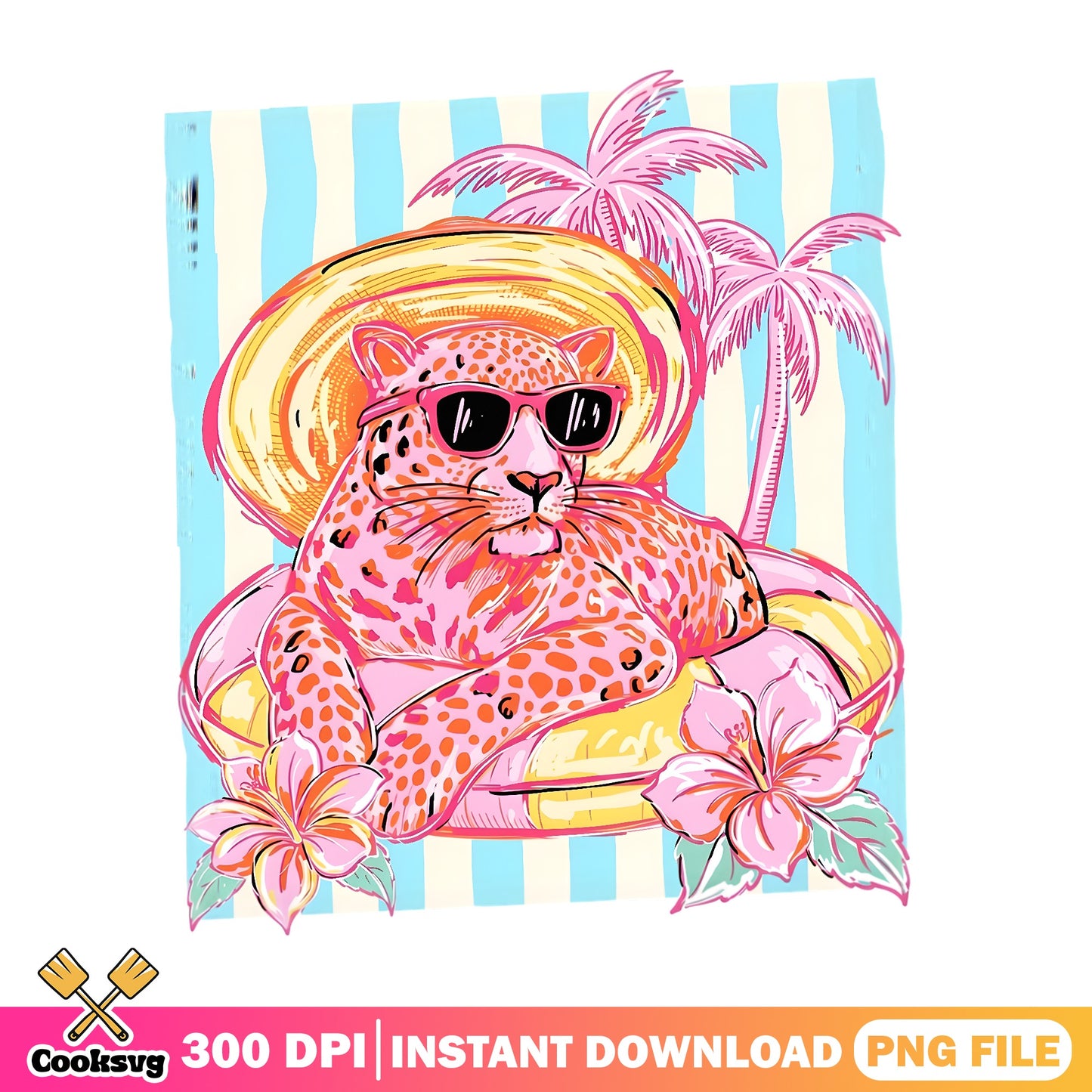 Trendy Leopard Summer Beach PNG, Cheetah Vacation, Summer PNG
