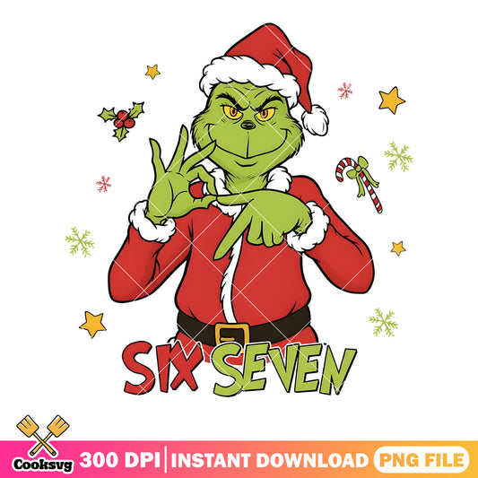 Trendy grinch says 6 7 png, six seven trend png, christmas grinch png