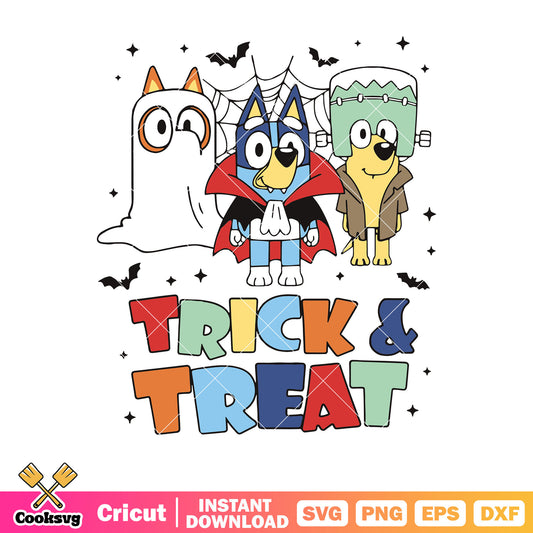 Trick and treat bluey halloween svg, bluey balloons​ svg, cartoon bluey svg
