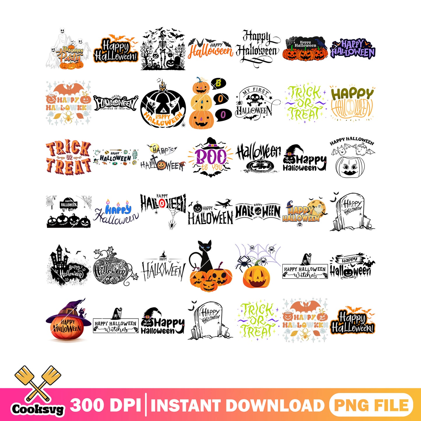 Trick or treat halloween png bundle, scary pumpkin png, black cat png