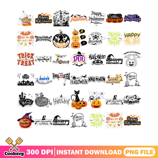 Trick or treat halloween png bundle, scary pumpkin png, black cat png
