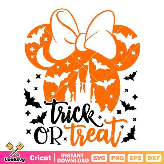 Trick or treat minnie head svg, minnie halloween svg, trick or treat svg
