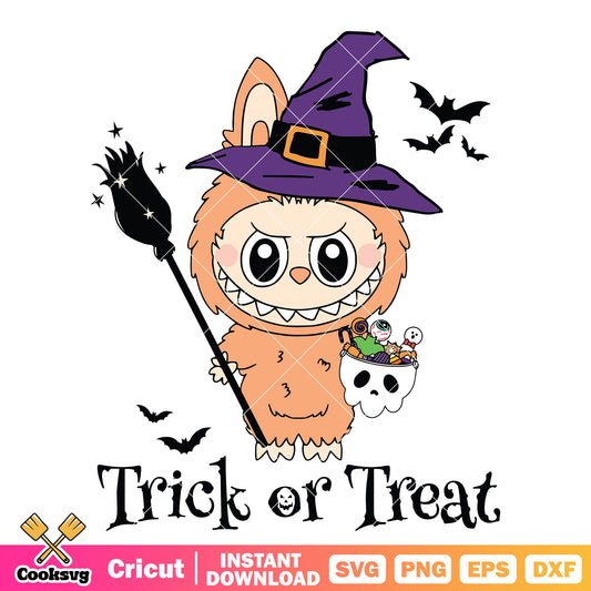 Trick or treat witch labubu svg file, labubu halloween svg