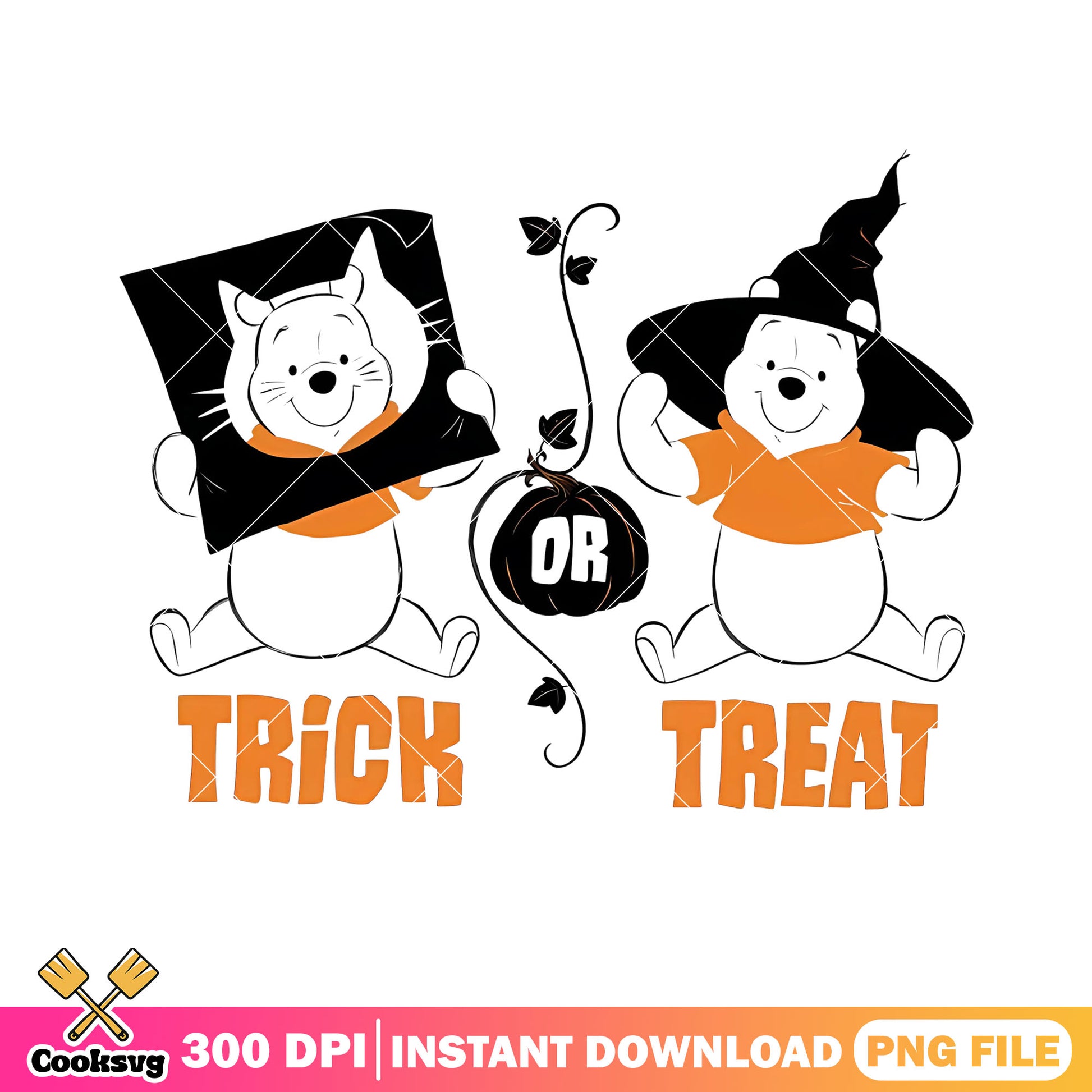 Tricks or treat Pooh png, disney halloween png, scary witch hat png 
