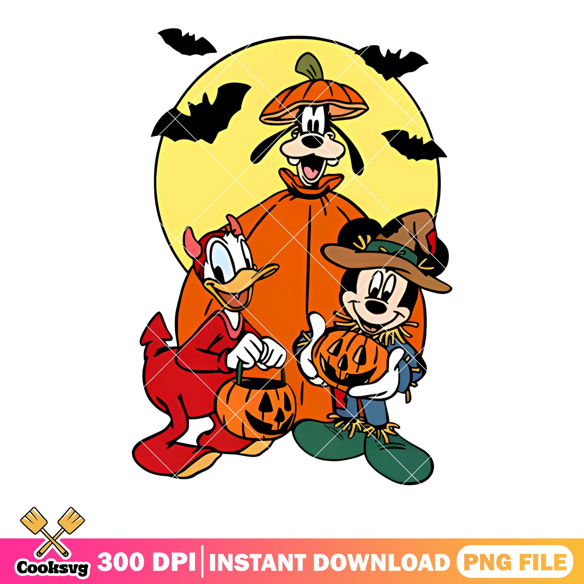 Trio costume disney png, full moon night png, disney halloween png