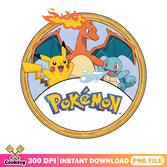 Trio pokemon of ash png, pokemon squirtle png, pokemon charizard png