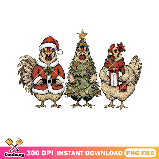 Trio rooster noel png, santa costume png, christmas costume png