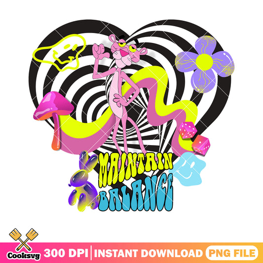 Trippy design png, pink panther cartoon png, magic murshroom png