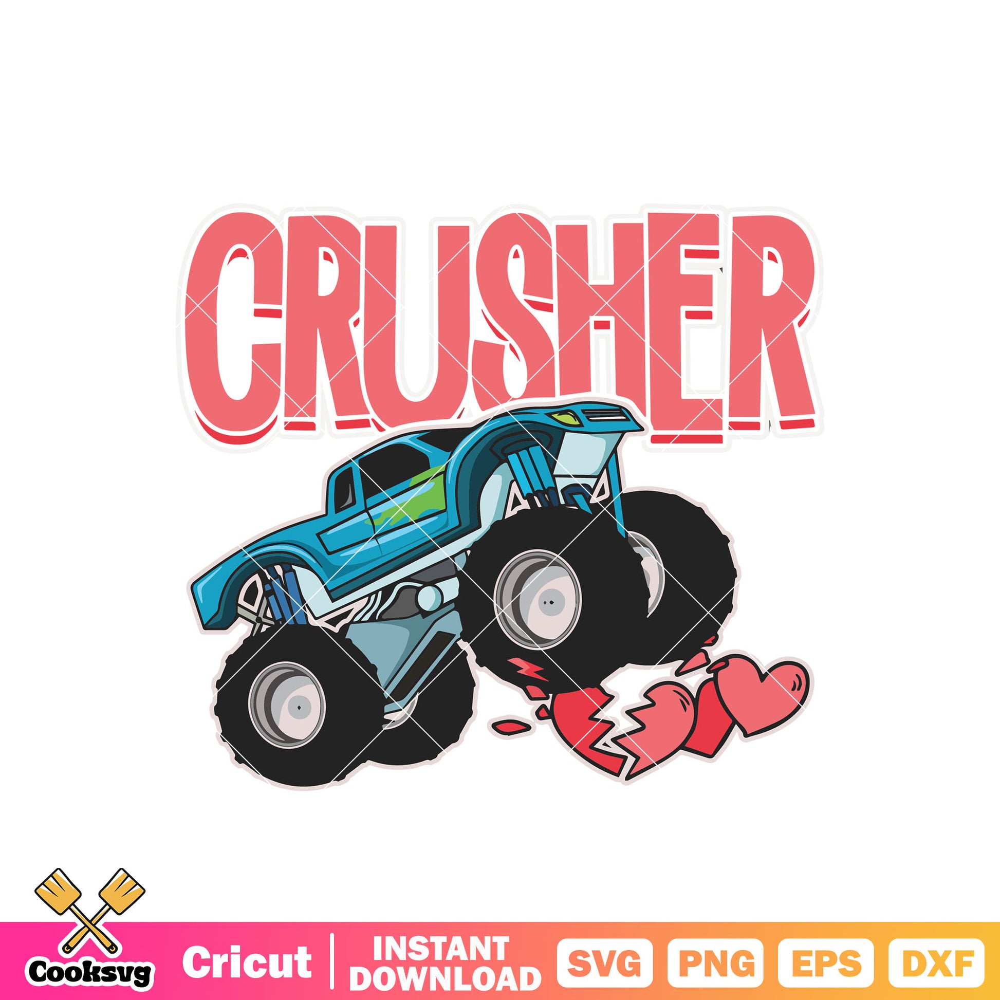 Truck car heart crusher svg, car valentines svg, valentine day svg