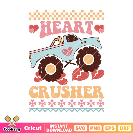 Truck valentine heart crusher svg, truck valentine svg, valentine day svg