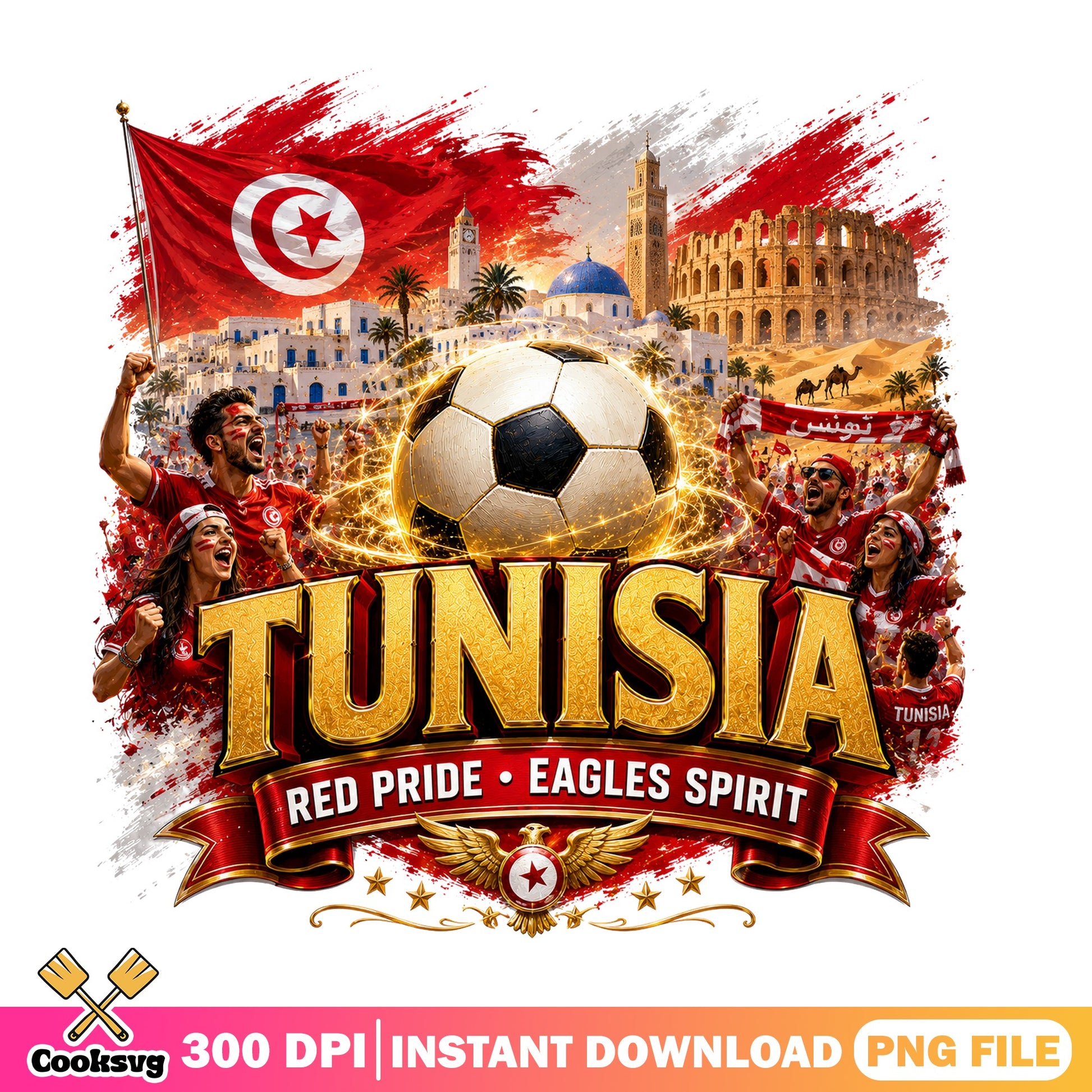 Tunisia Football Red Pride Eagles Spirit PNG, Soccer PNG, Tunisia Flag PNG
