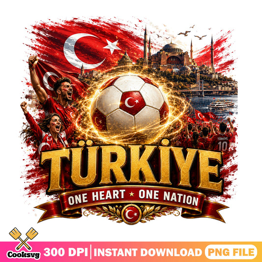 Turkiye Soccer One Heart One Nation PNG, Turkey Football PNG, Soccer Fan PNG