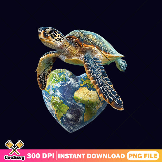 Turtle and heart earth design png, when is earth day png