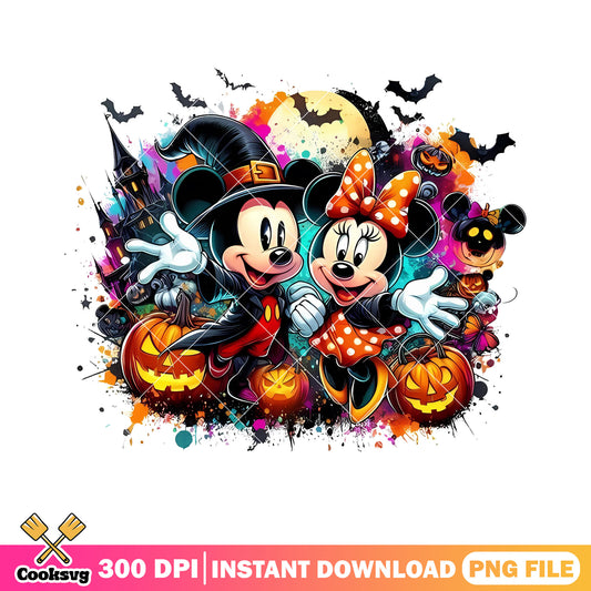 Two disney mouse witch png, disney halloween png, haunted castle png