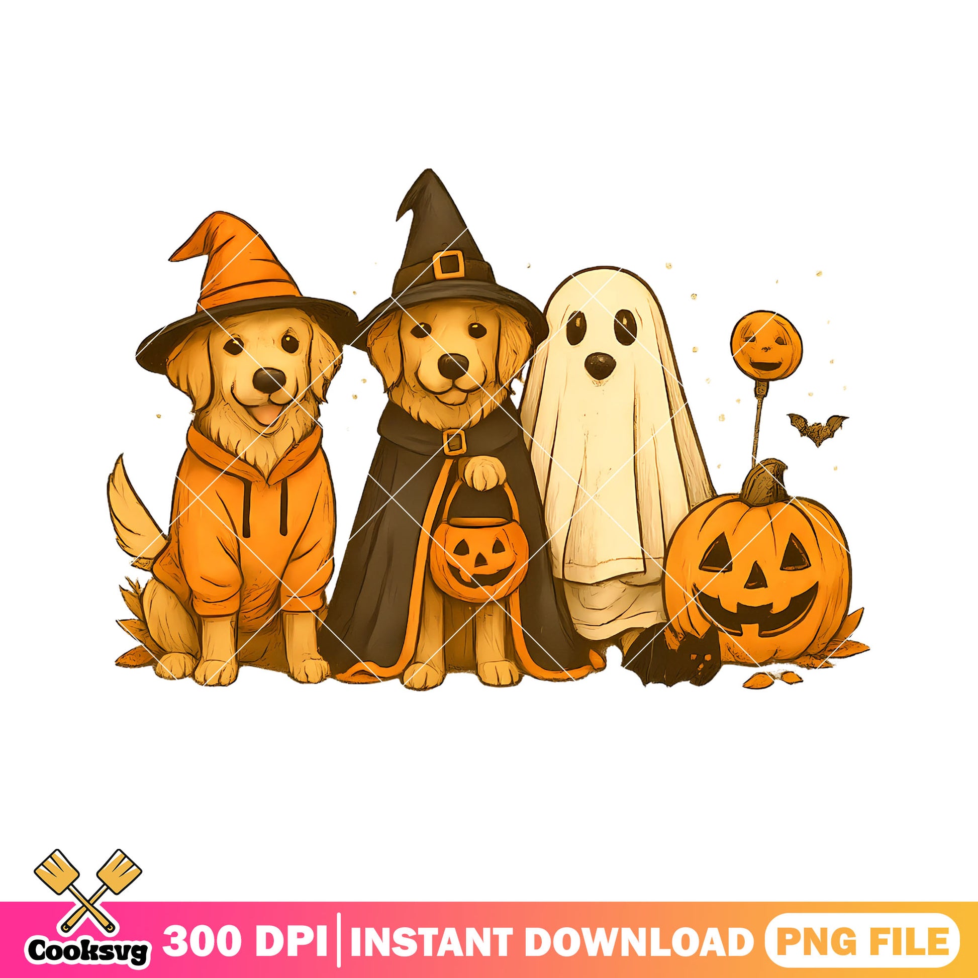 Two dog and a ghost png, wizard costume png, scary halloween night png