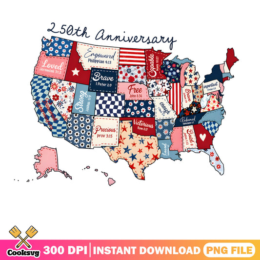 USA 250th Anniversary Map PNG, Bible Verse PNG, 4th Of July PNG