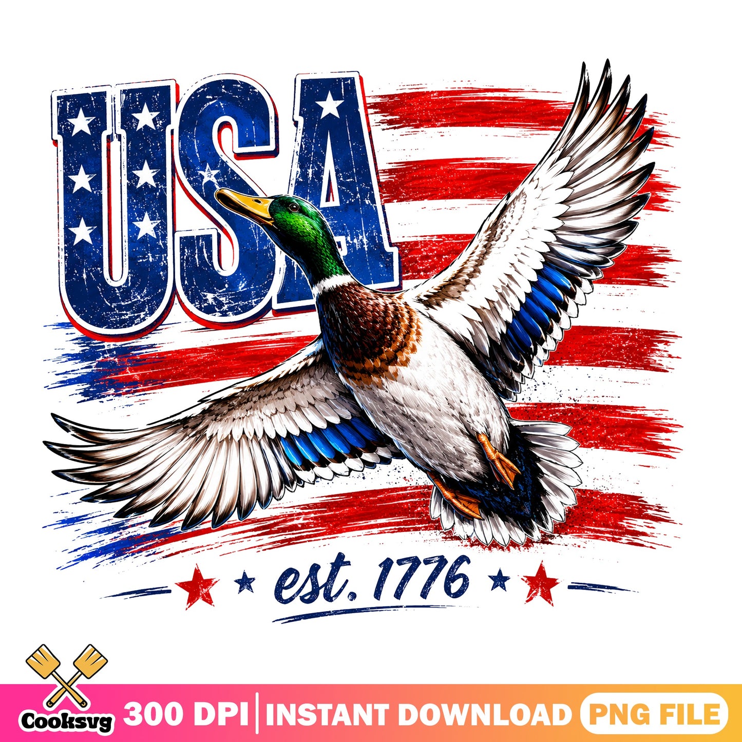 USA Mallard Duck 4th Of July PNG, Duck Hunting PNG, American Flag PNG