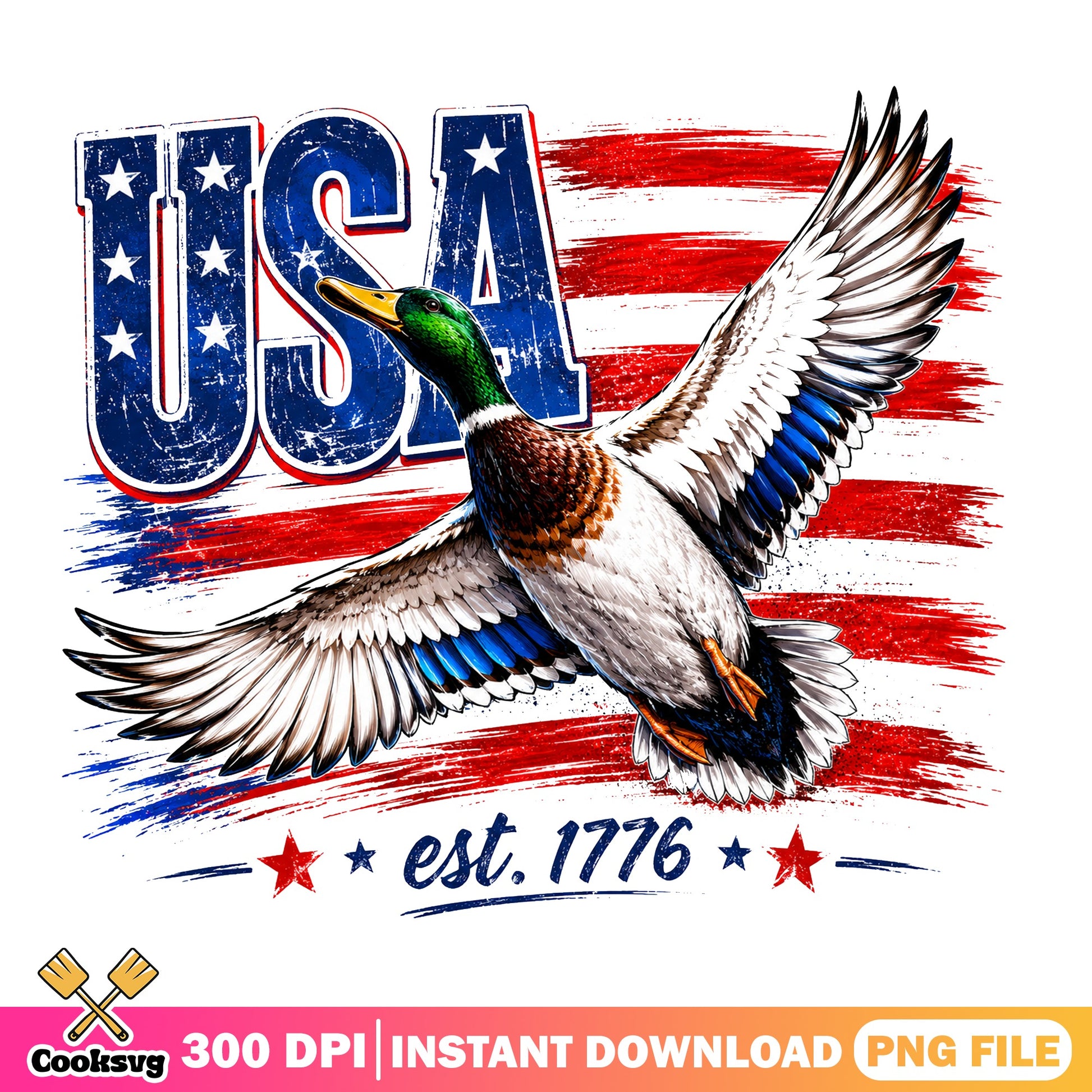 USA Mallard Duck 4th Of July PNG, Duck Hunting PNG, American Flag PNG