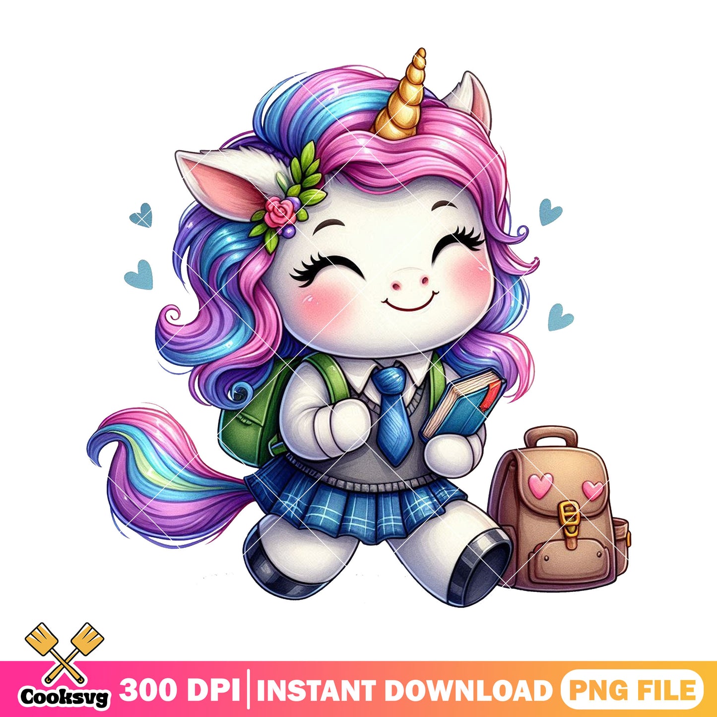 Unicorn with backpack png, girl unicorn png, going back to school png