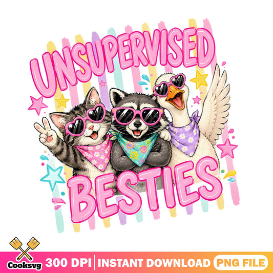 Unsupervised Besties PNG, Cat Raccoon Goose, Bestie PNG