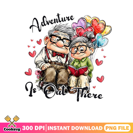 Up film couple png, elderly love png, valentine balloons png