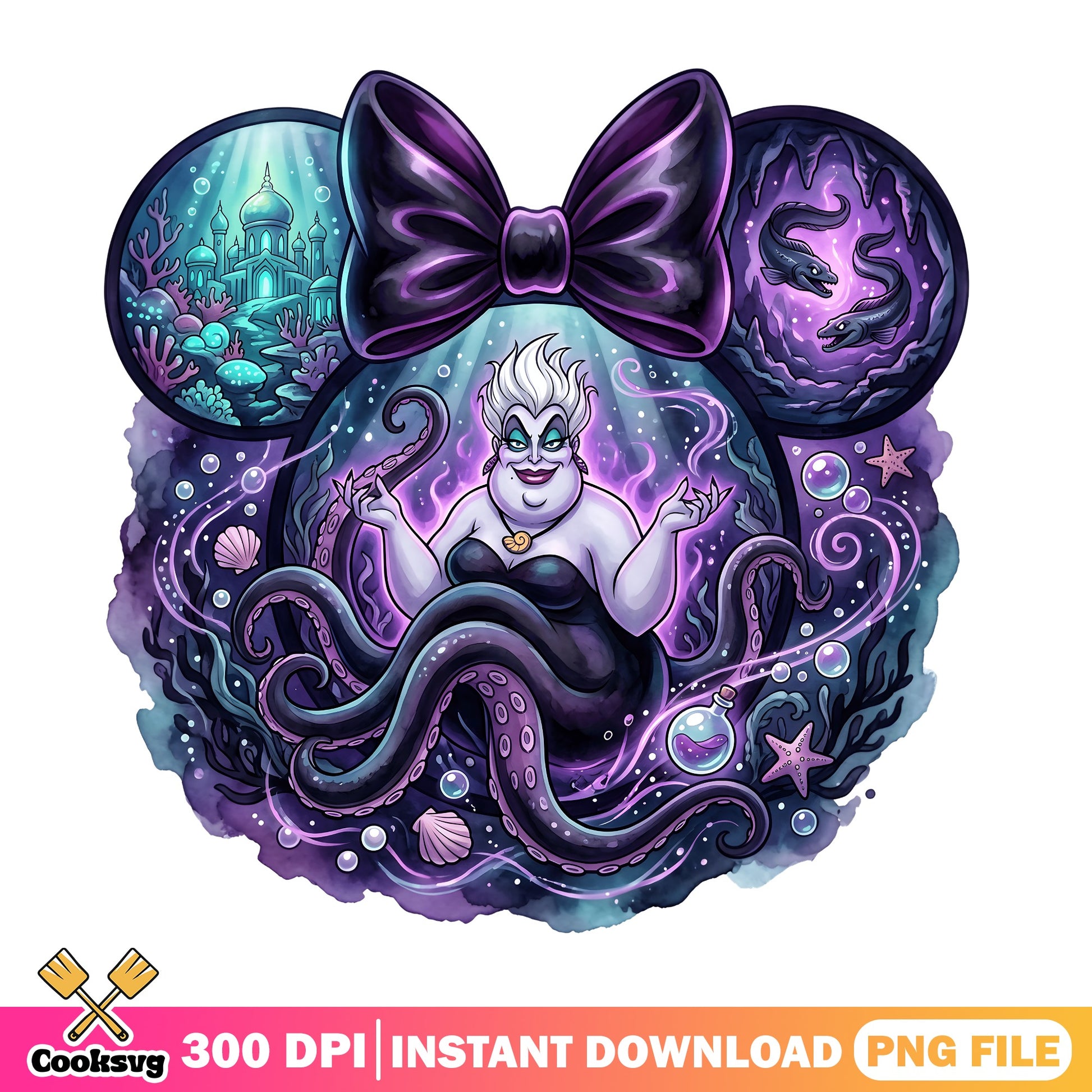 Ursula Minnie Mouse Ears PNG, Disney Villain PNG, Little Mermaid PNG
