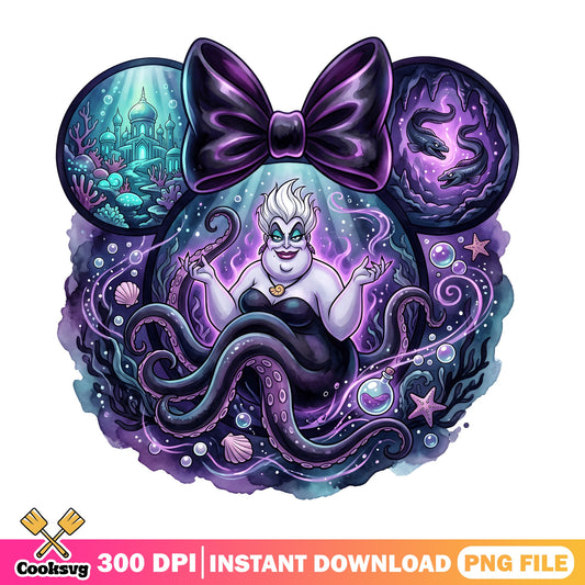 Ursula Minnie Mouse Ears PNG, Disney Villain PNG, Little Mermaid PNG