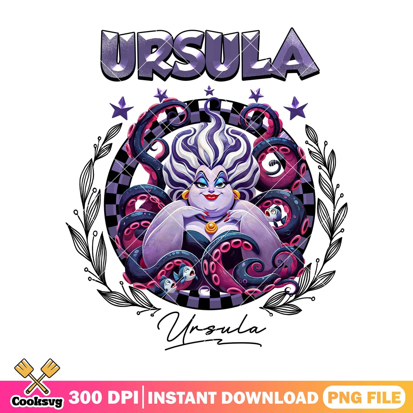 Ursula signature png, the little mermaid png, disney villains png