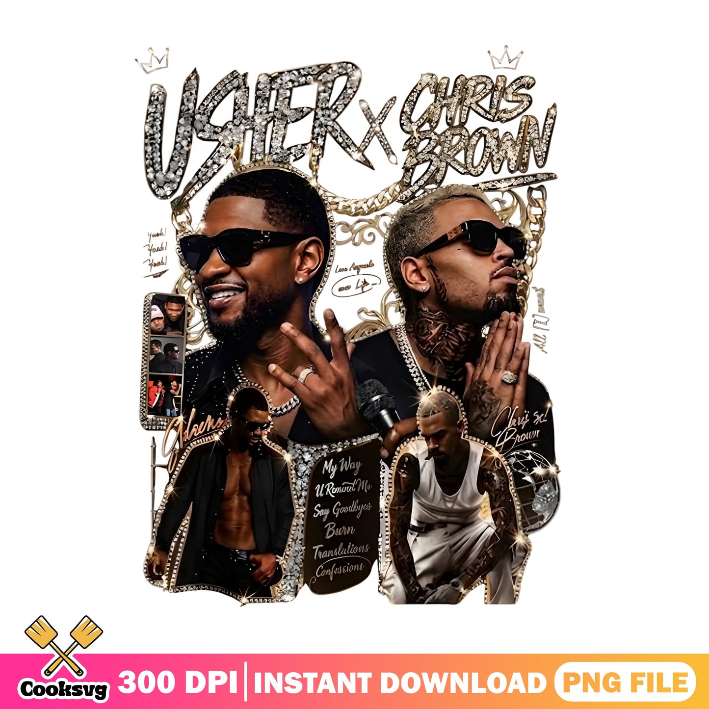 Usher X Chris Brown Vintage Bootleg PNG, Rap PNG, RnB PNG