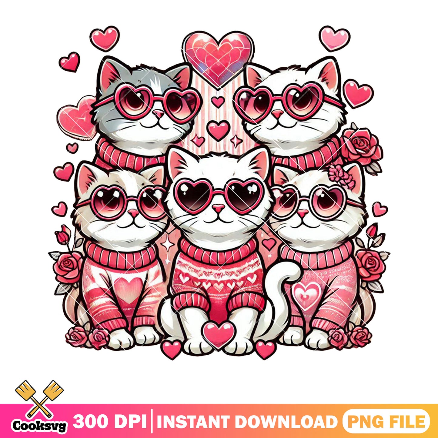Valentine Cats crew png, love season png, happy valentine day png