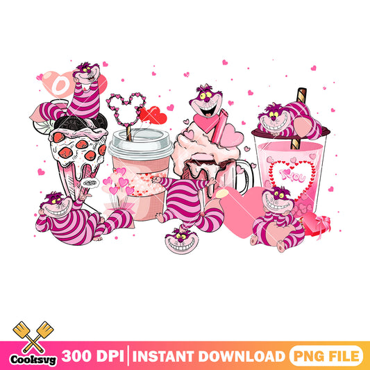 Valentine cheshire pink cat coffee png, cheshire valentine png