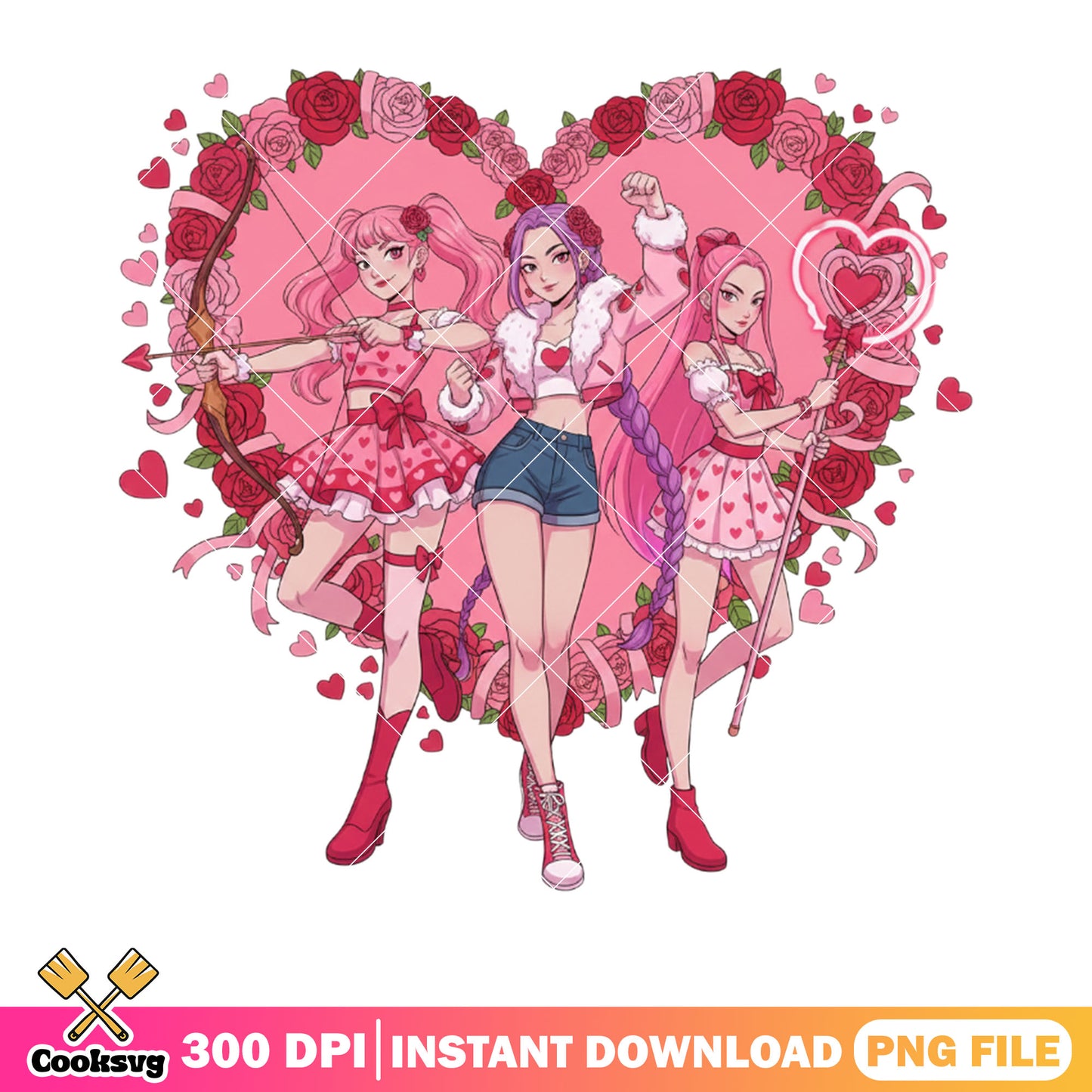 Valentines heart huntrix png, derpy tiger png, kpop demon hunters png