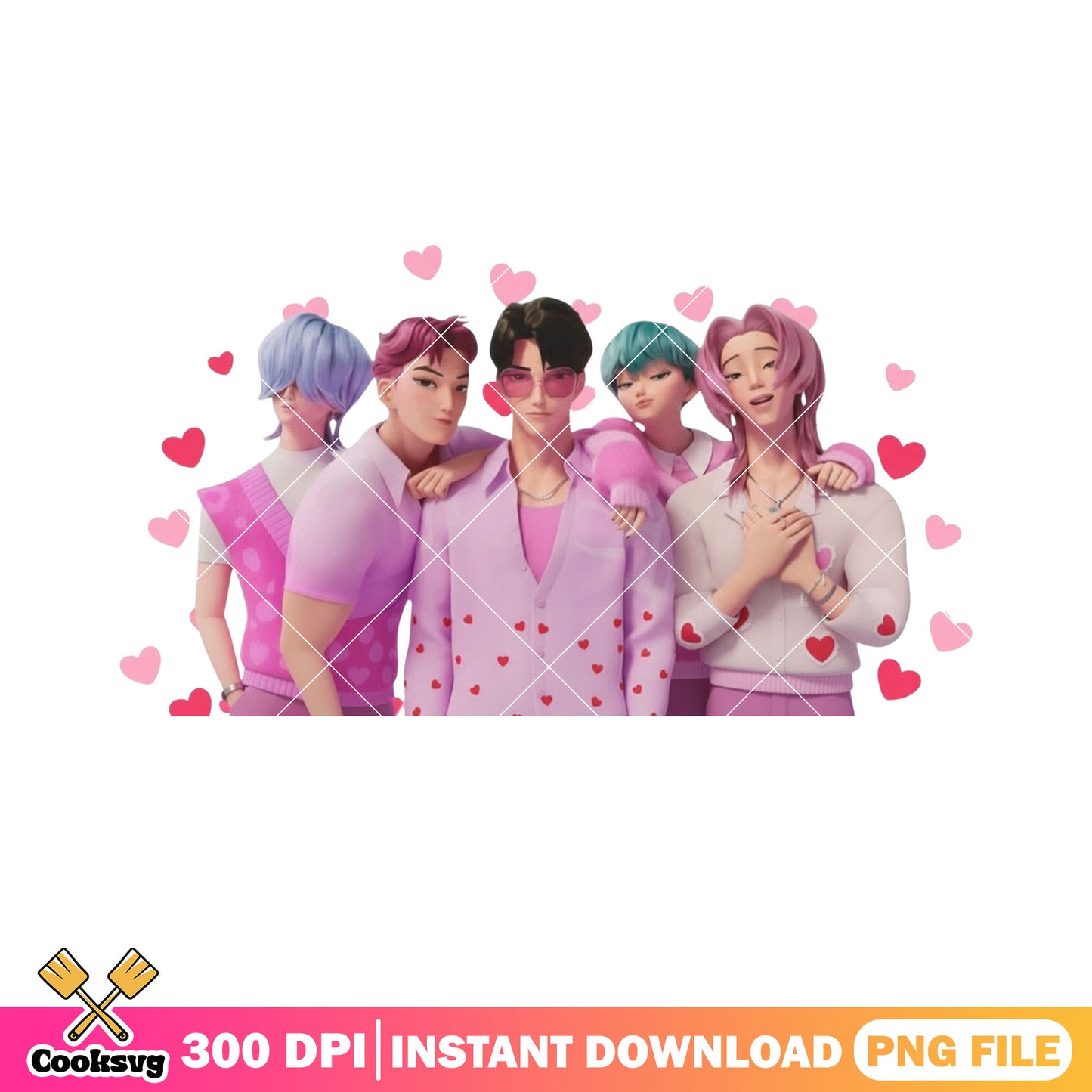 Valentines saja boys png, kpop demon hunters png, valentines poster png