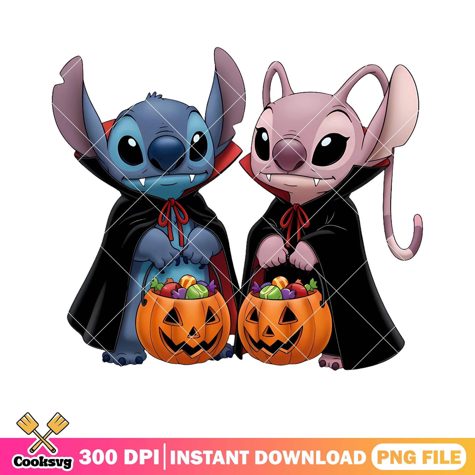 Vampire stitch and angel png, jack o lantern png, halloween costume png