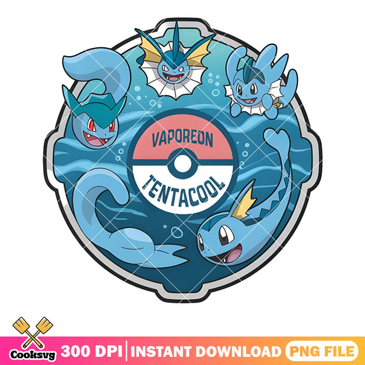 Vaporeon tentacool poster png, pokemon ball png, game freak company png