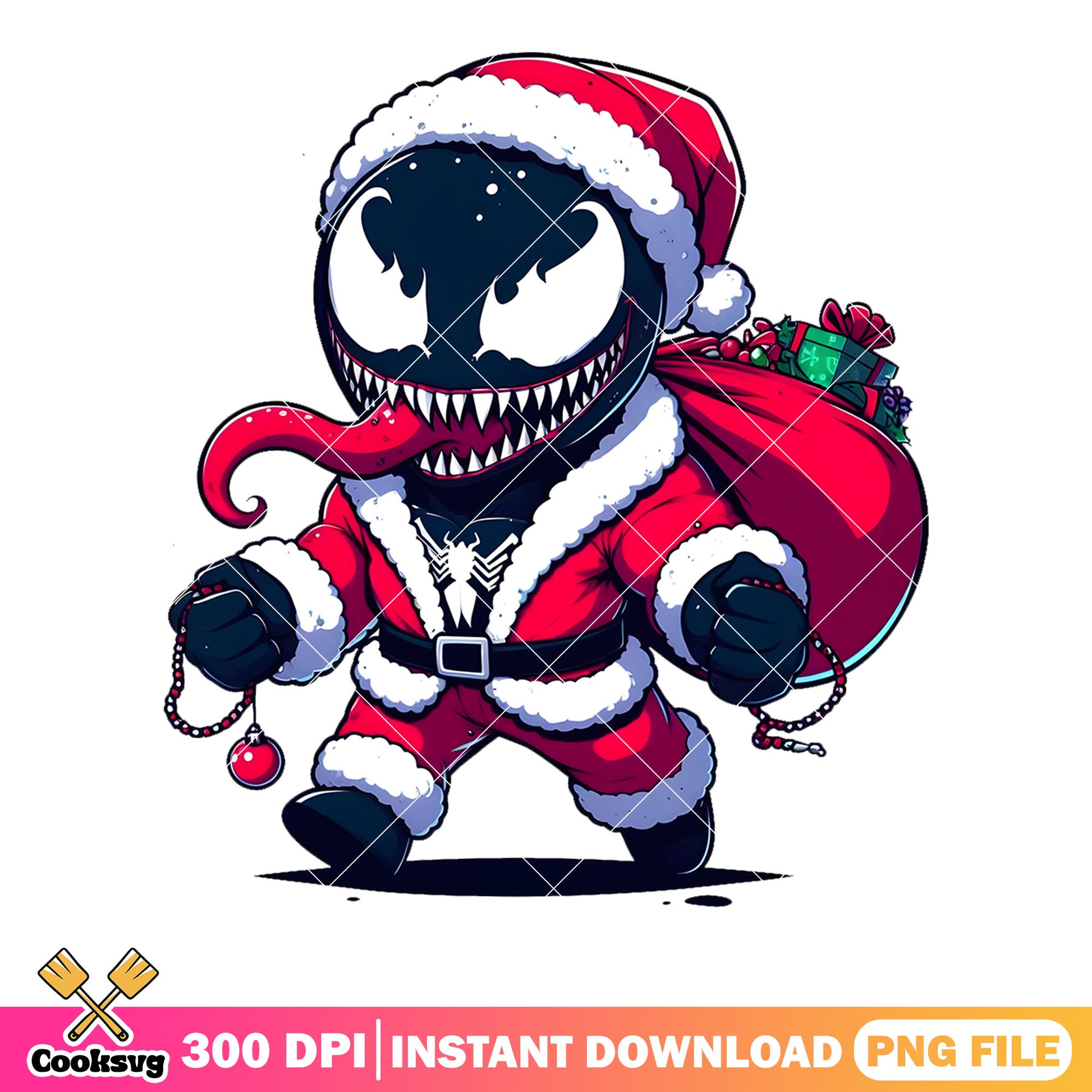 Venom chibi ugly png, sacks of toy png, sadie christmas venom​ png