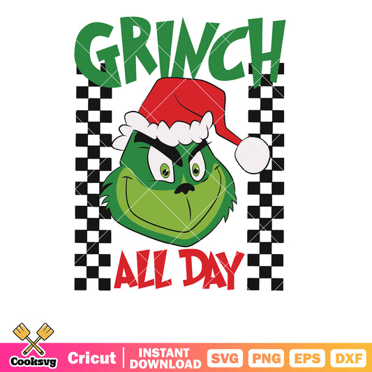 Vintage Cute Santa Grinch All Day svg, grinch vintage svg, grinch head svg