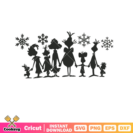Vintage Grinch Family Christmas silhouette design svg, vintage grinch svg, christmas family svg