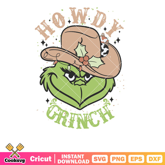 Vintage Howdy Grinch Western Christmas svg, vintage grinch svg, howdy christmas svg