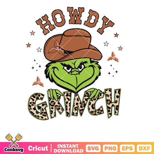 Vintage Howdy Grinch merry christmas svg, howdy christmas svg, grinch head svg