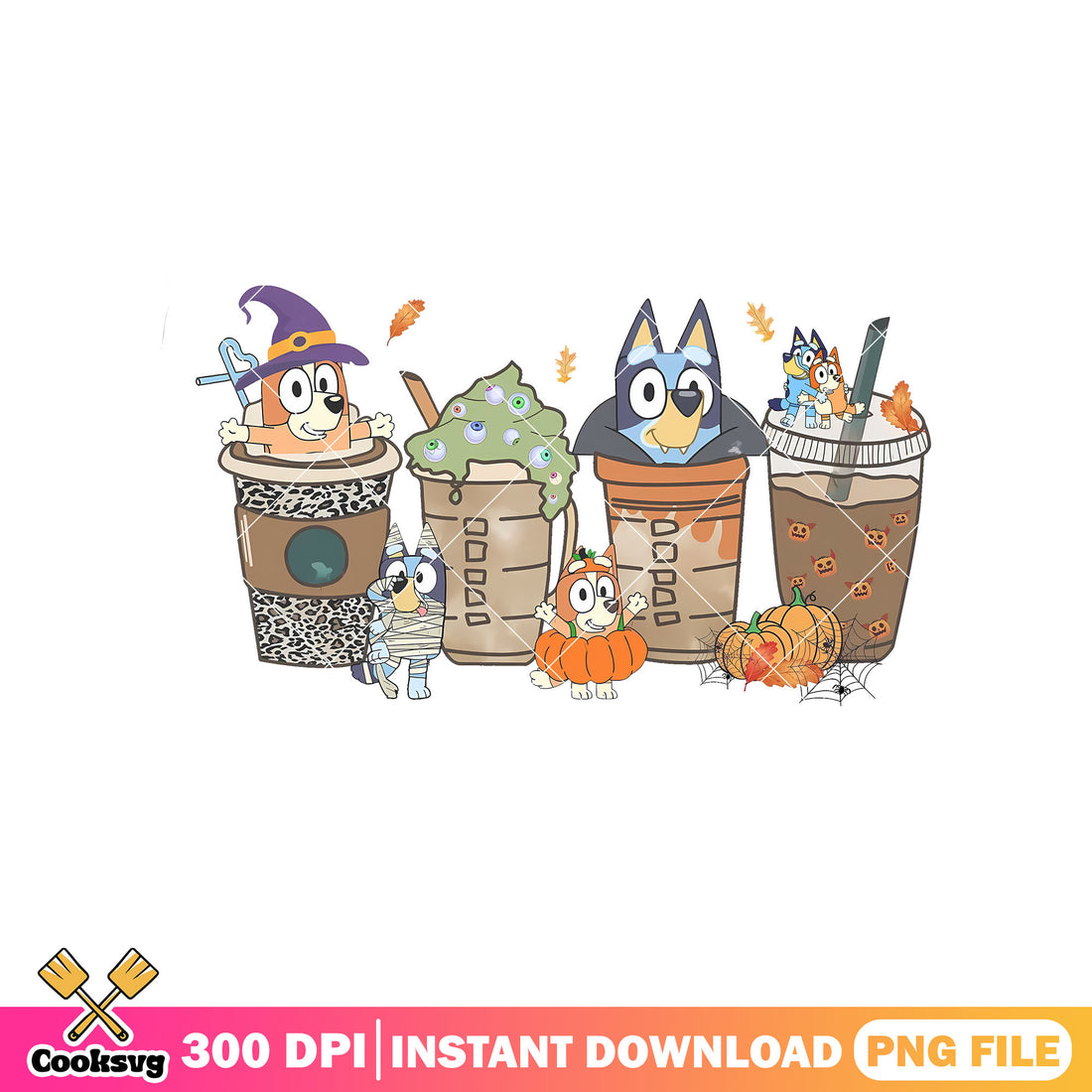 Vintage autumn bluey coffee halloween png, bluey friends png, bluey do ...