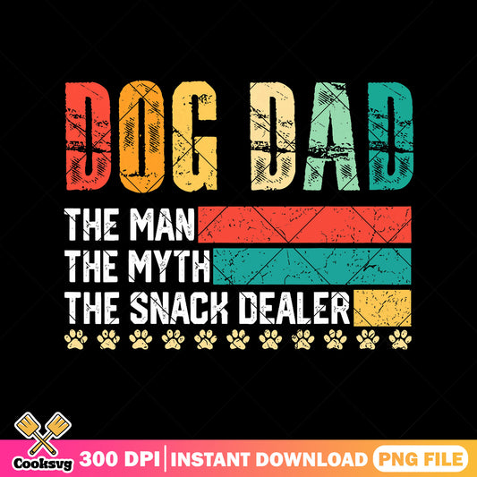 Vintage dog dad the man the myth png, snack deals​ png, happy fathers day png