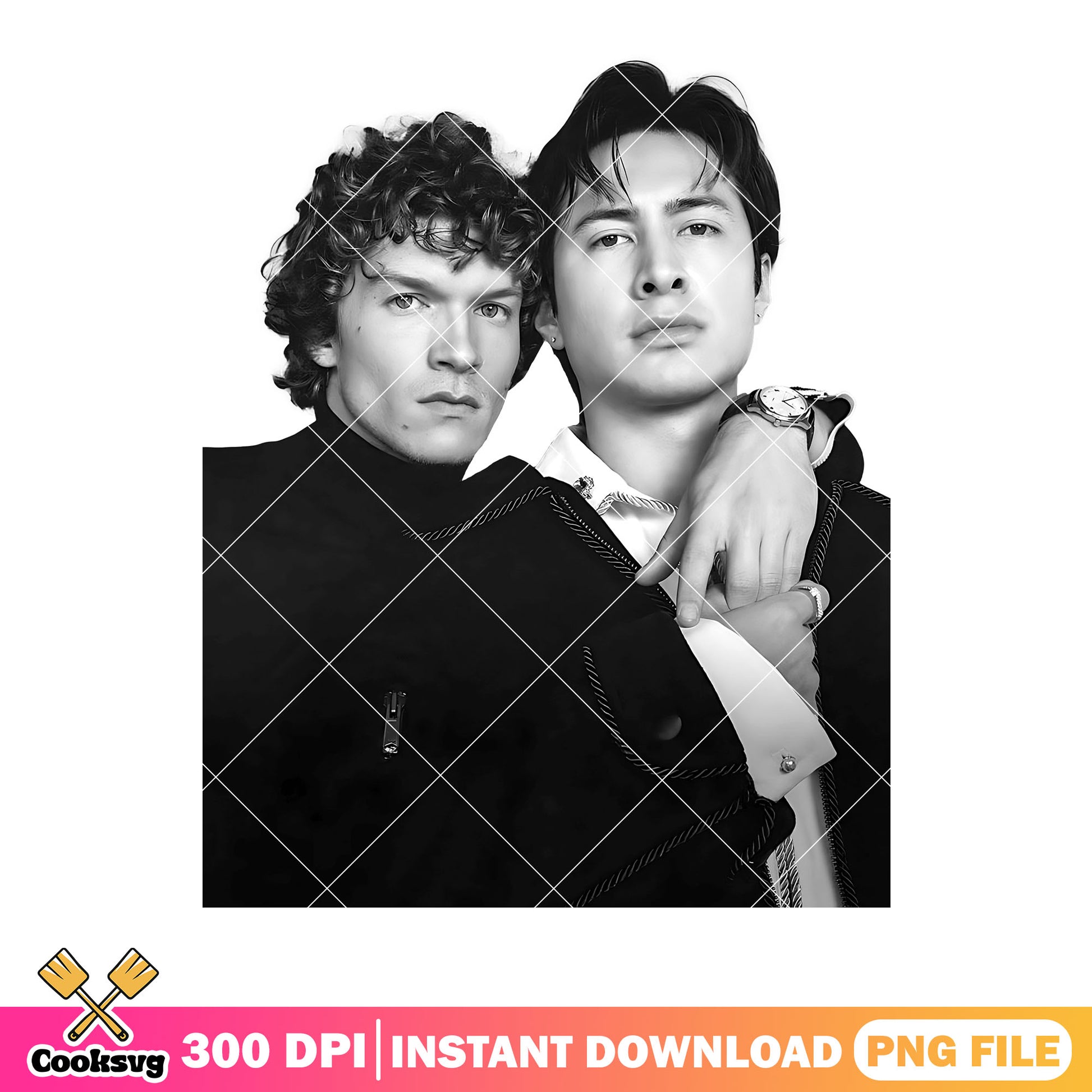 Vintage gay couple rivalry png, hockey romance png, gay movie gifts png