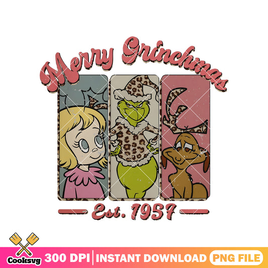 Vintage merry grinchmas est 1957 png, grinch vintage​ png