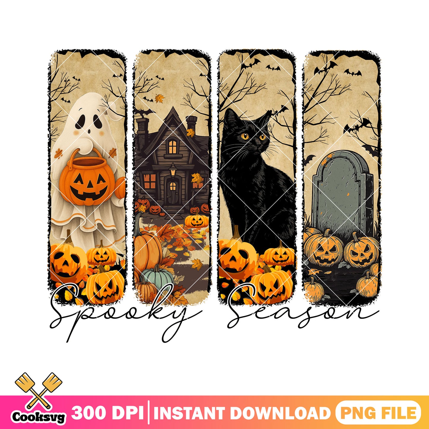 Vintage spooky season png, halloween decoration png, spooky season png