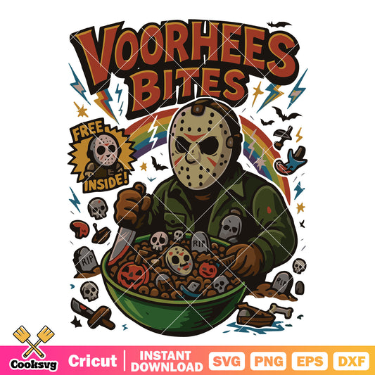 Voorhees bites funny horror svg, jason voorhees mask​ svg