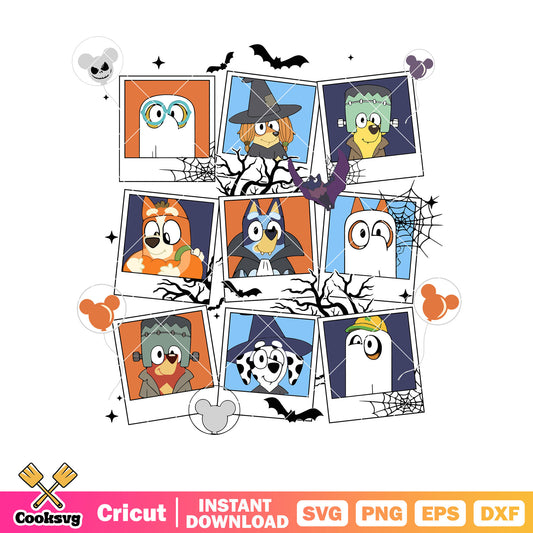 Wall pictures bluey halloween svg, cartoon bluey svg, bluey halloween decor​ svg