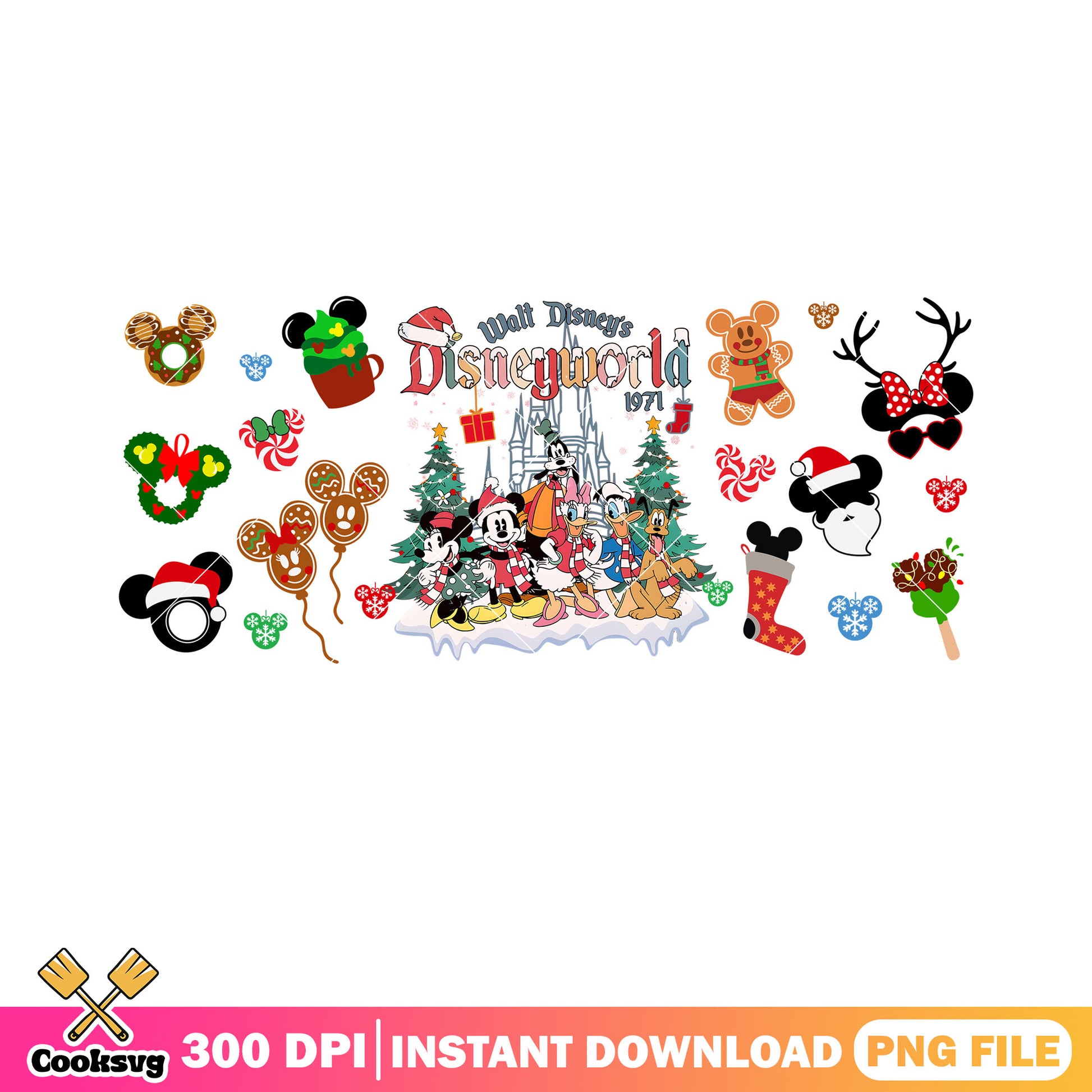 Walt disney xmas 1971 png, merry christmas png, christmas wreath png