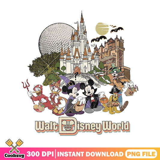 Walt mickey halloween png, disney castle png, halloween costume png