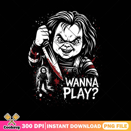 Wanna play chucky png, chucky scary png, chucky halloween png